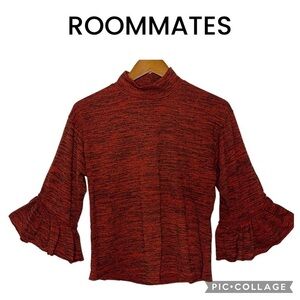 Roommates Women mock neck big bell sleeves red black top size M NWT